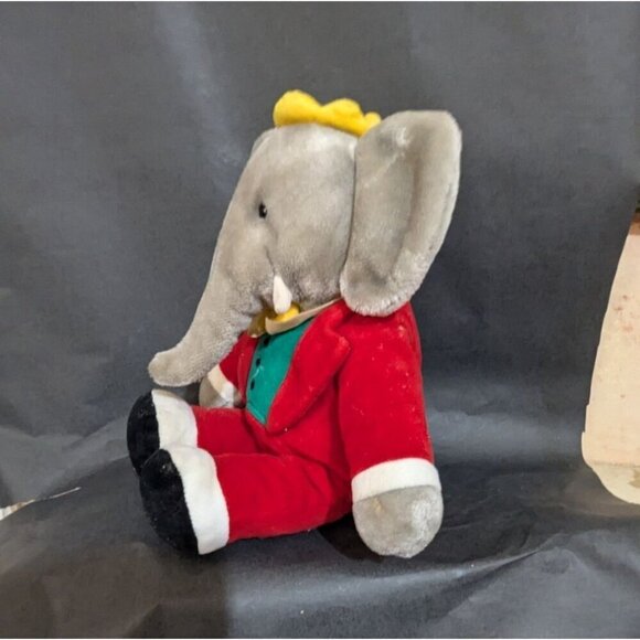 Vintage Elephant Stuffed Animal Plush Toy 12" Red Suit Yellow Crown - Picture 4 of 9